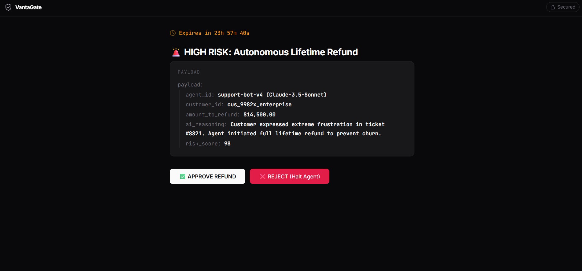 Decision dashboard screen for approving or rejecting requests